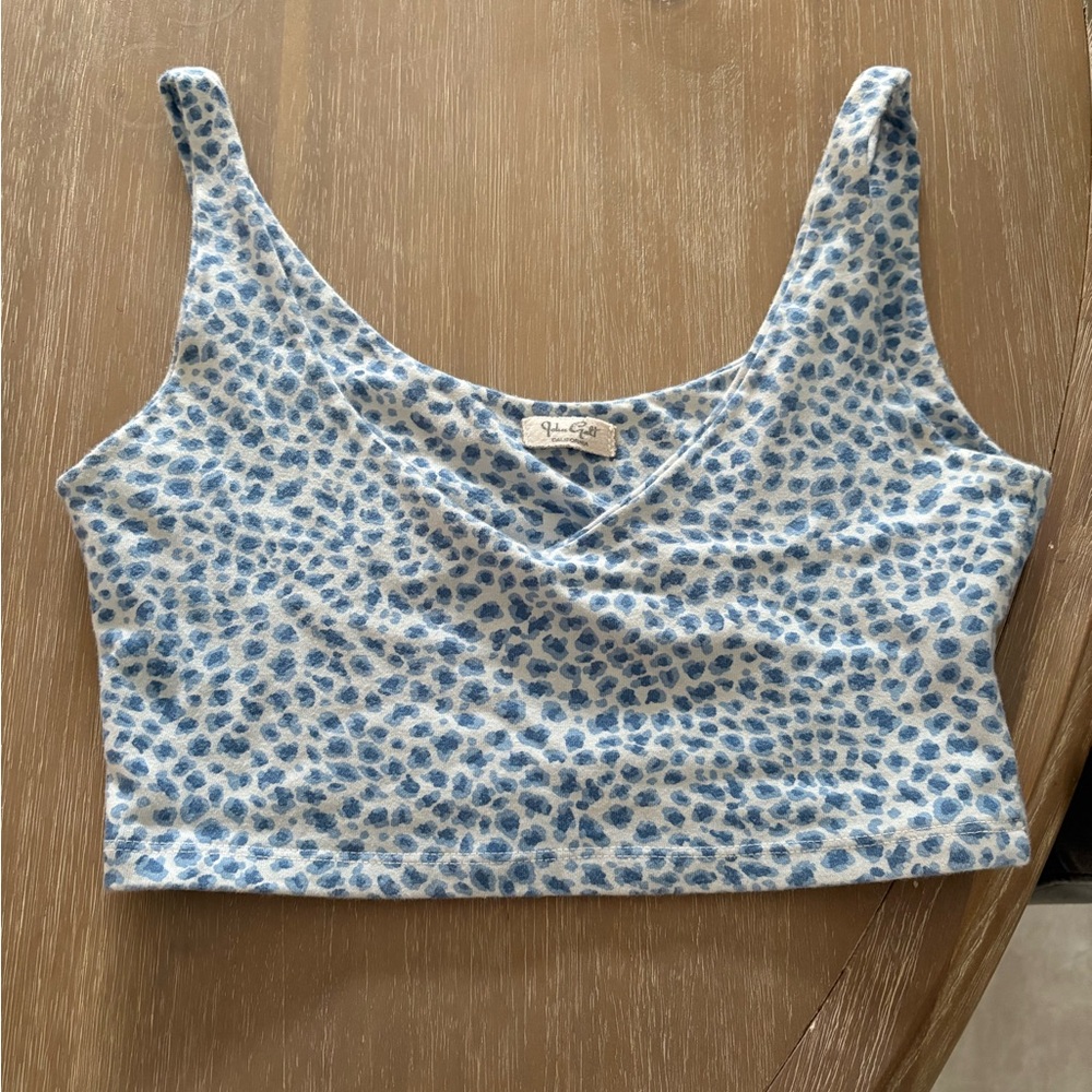 Brandy Melville Blue and White Leopard Tank Top